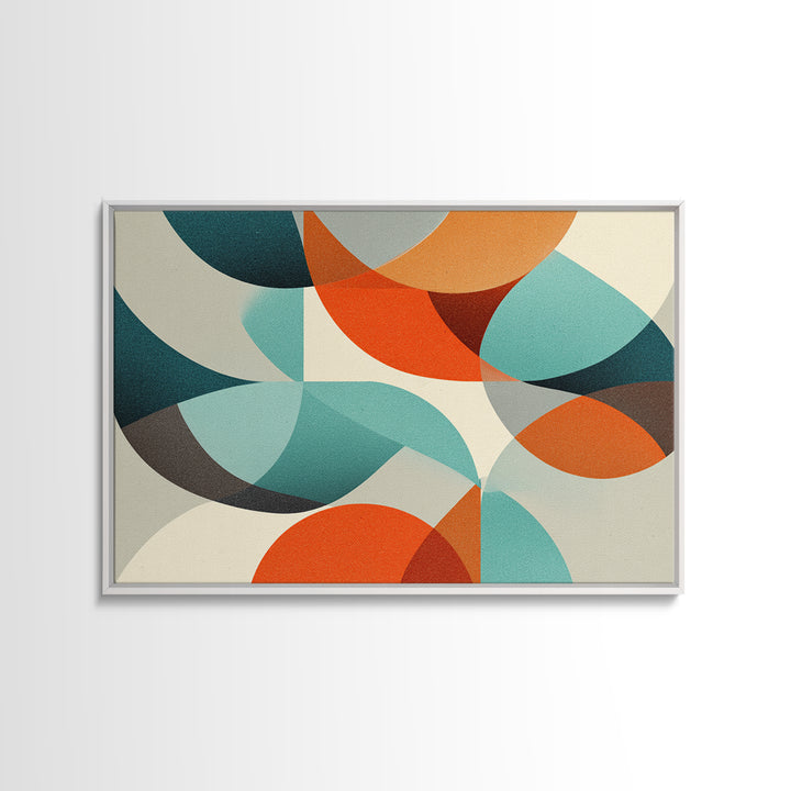 Orange Teal Circle Abstract Wall Art, Midcentury Modern Art, Geometric Shapes Art, Modern Art Print, Retro Wall Decor, Home Decor