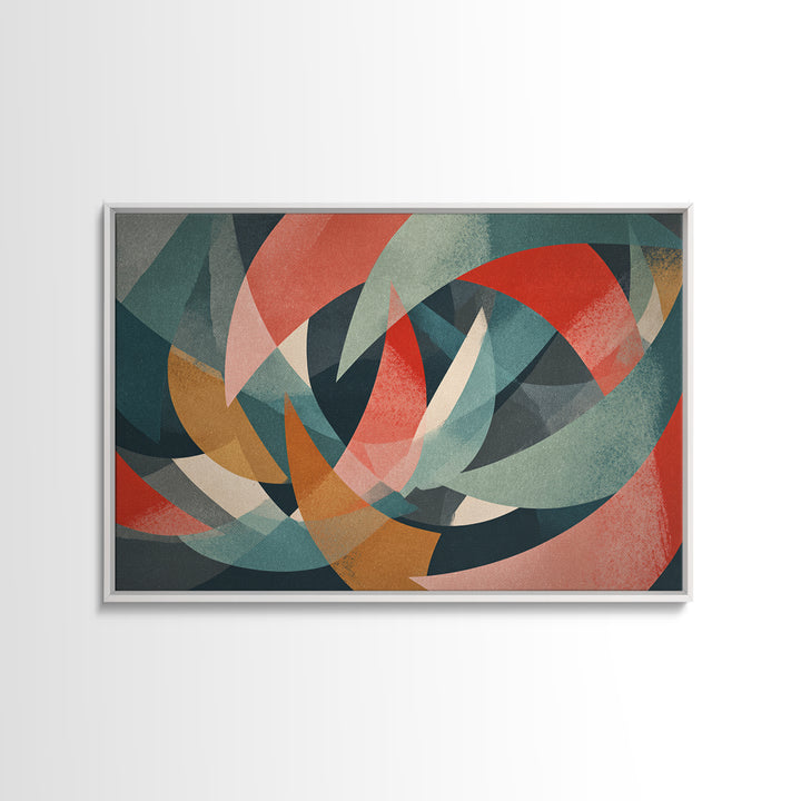 Dynamic Red Teal Abstract Canvas Print, Midcentury Abstract, Geometric Wall Art, Modern Art Print, Bold MCM Wall Decor, Statement Piece