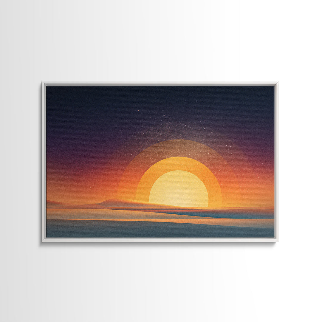 Orange Desert Sun Wall Art, Retro Modern Poster, Minimalist Landscape Print, Midcentury Decor, Warm Abstract Wall Decor Art