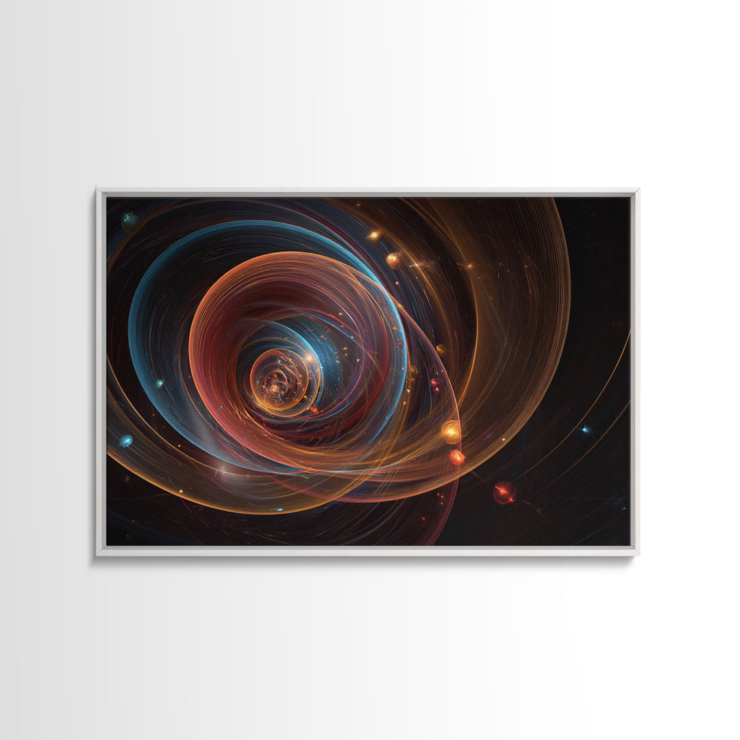 Cosmic Orbital Spiral Framed Canvas Print, Modern Abstract Art, Space Abstract Art Decor, Sci Fi Wall Art For Home Office