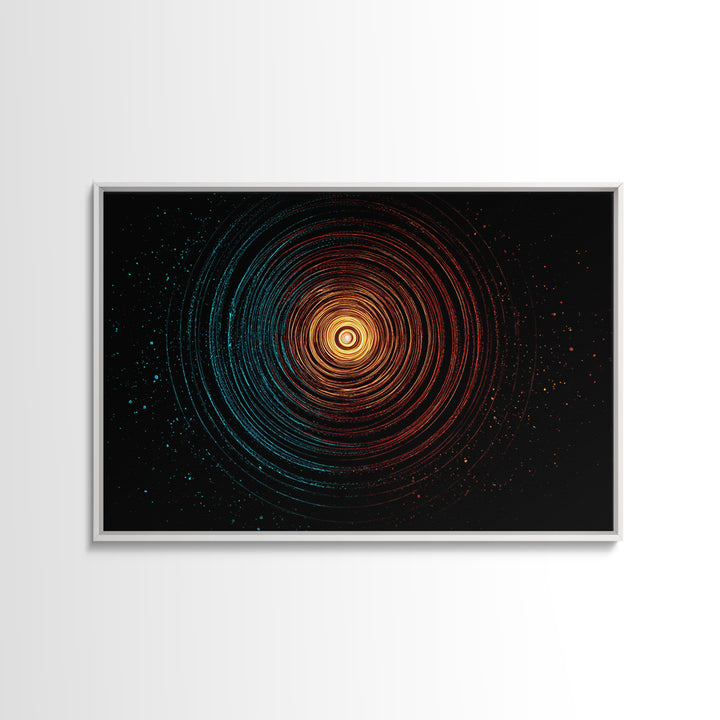 Glowing Orange Teal Concentric Rings Wall Art, Modern Abstract Art Print, Cosmic Retro Geometric Decor For Bedroom Office