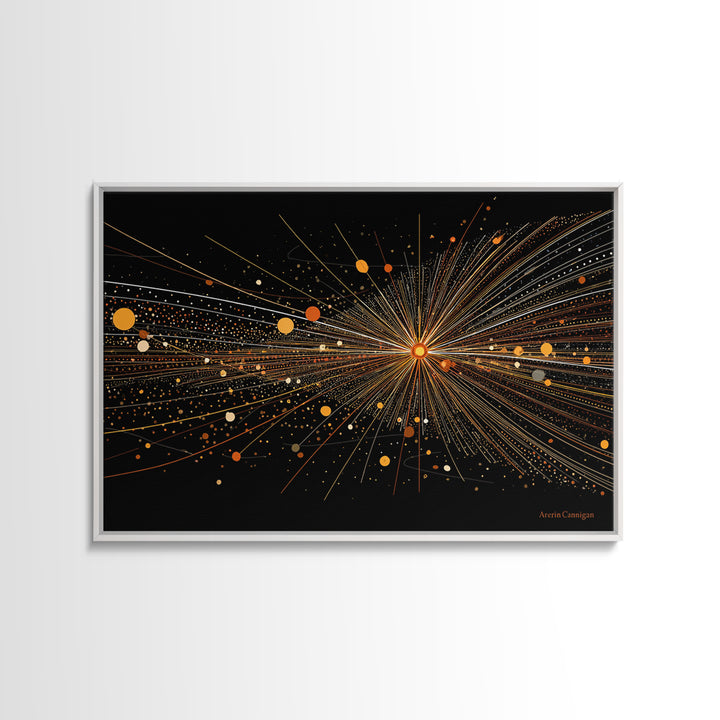 Golden Starburst Lines And Dots Canvas Print, Modern Abstract Art, Atomic Retro Wall Art Decor For Living Room Home Office