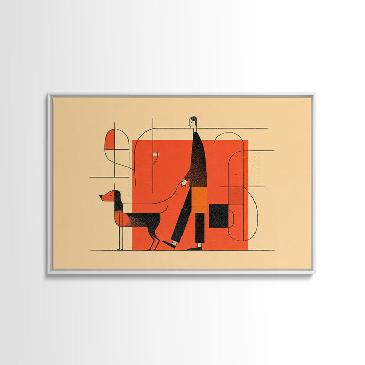 Linear Orange Dog Walker Wall Art, Midcentury Modern Abstract Print, Minimalist Geometric Poster, Retro Entryway Home Decor Gift