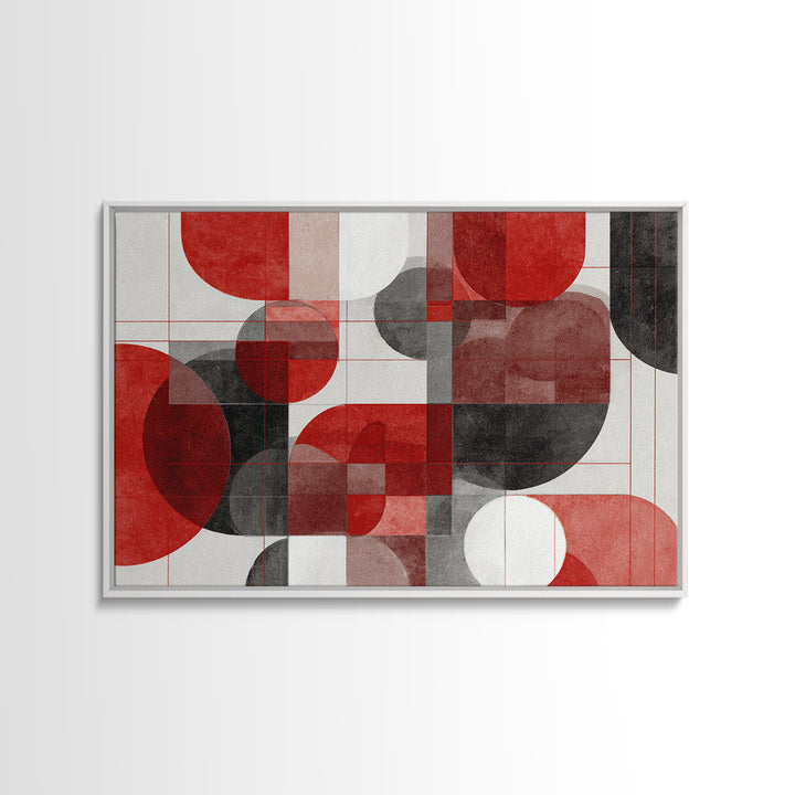 Red Black Geometric Circles Wall Art, Bauhaus Inspired Abstract Canvas Print, Modern MCM Decor For Living Room Office Gallery
