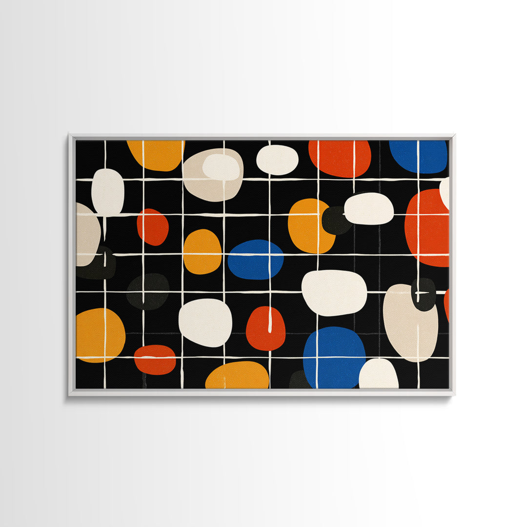Atomic Oval Grid Wall Art, Orange Blue Midcentury Canvas Print, Retro Modern Geometric Decor For Kitchen Or Office Gallery Wall