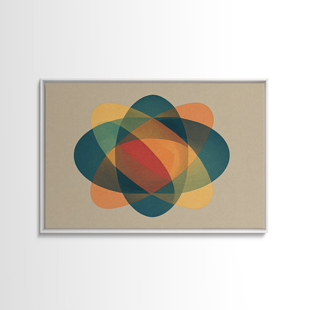 Translucent Atomic Orbit Abstract, Midcentury Modern Wall Art, Geometric Shapes Poster, Retro MCM Home Decor Canvas Print