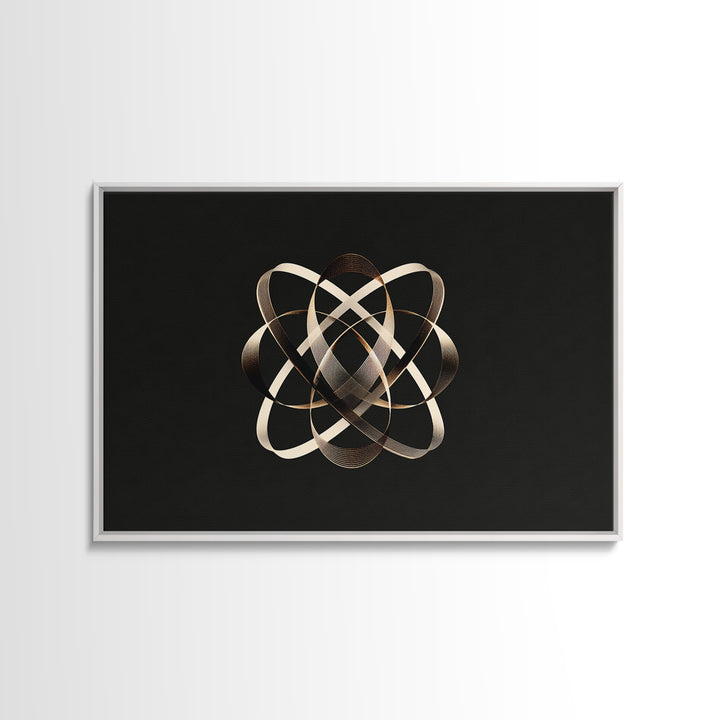 Gold Metallic Atomic Orbit On Black, Modern Wall Art, Geometric Abstract Poster, Luxe Contemporary Decor Canvas Print Gift