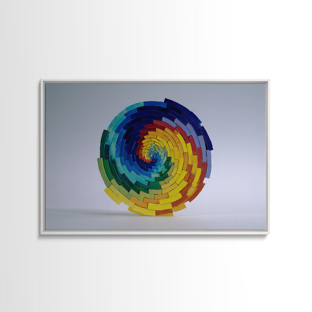 Rainbow Spiral Modern Sculpture Canvas Print, Midcentury Modern Geometric Wall Art, Colorful MCM Statement Piece Decor Gift
