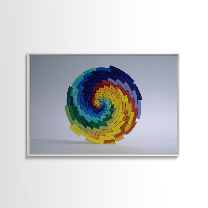 Rainbow Spiral Modern Sculpture Canvas Print, Midcentury Modern Geometric Wall Art, Colorful MCM Statement Piece Decor Gift