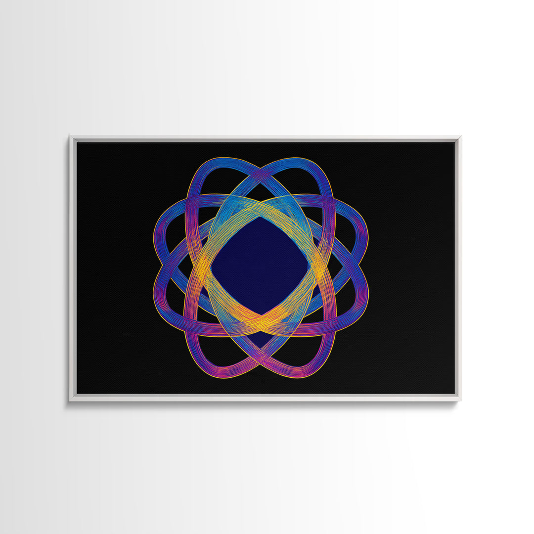 Neon Atomic Spirograph Abstract Wall Art, Midcentury Modern Art Print, Geometric Op Art, Retro Black Decor, Statement Piece