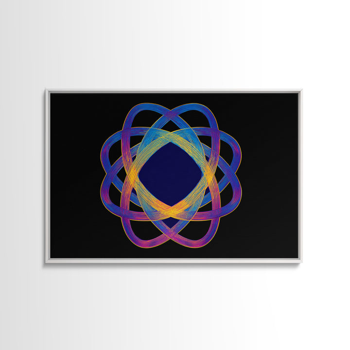 Neon Atomic Spirograph Abstract Wall Art, Midcentury Modern Art Print, Geometric Op Art, Retro Black Decor, Statement Piece