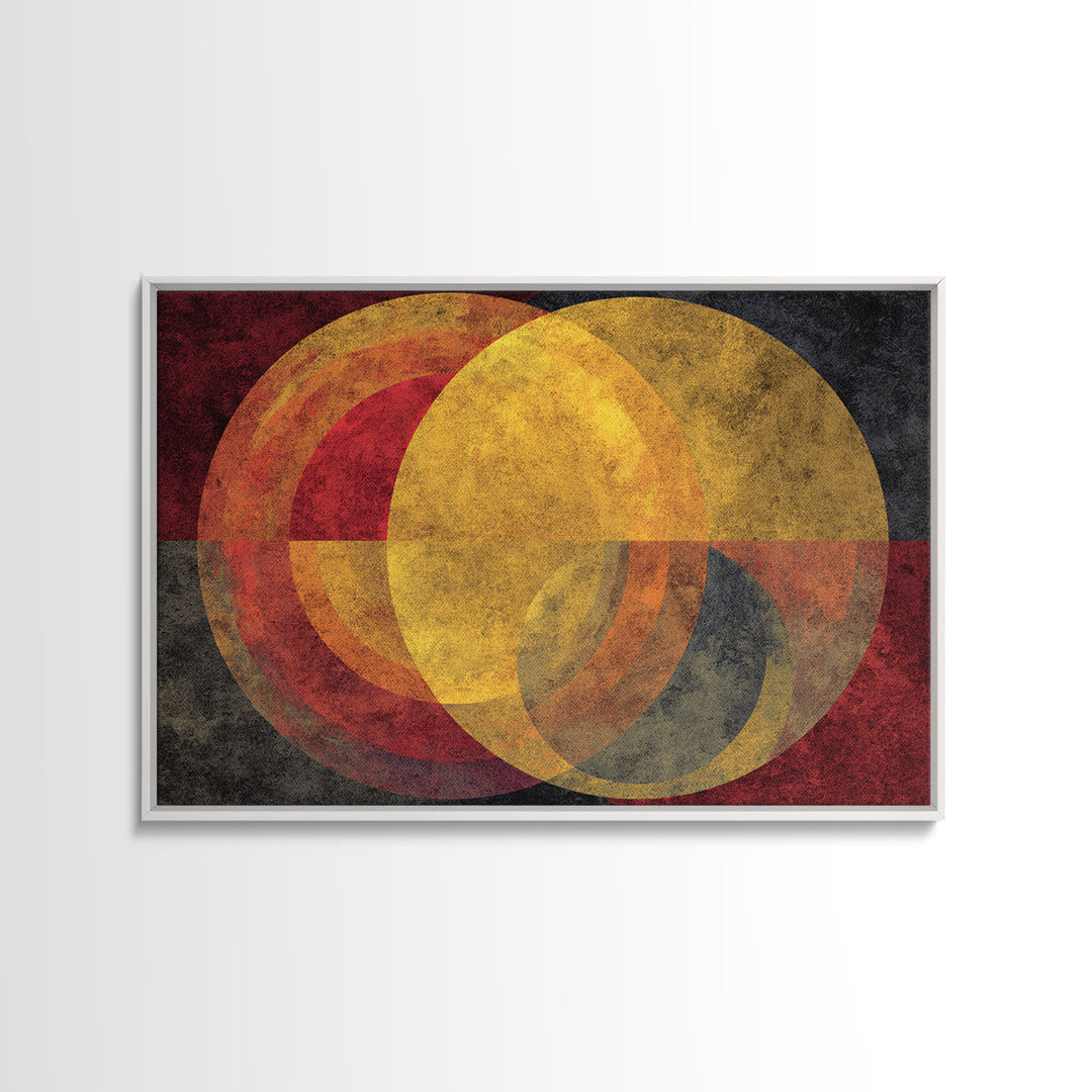 Red Gold Circle Abstract Wall Art, Midcentury Modern Canvas Print, Bauhaus Geometric Decor, Retro Home Office Statement Art