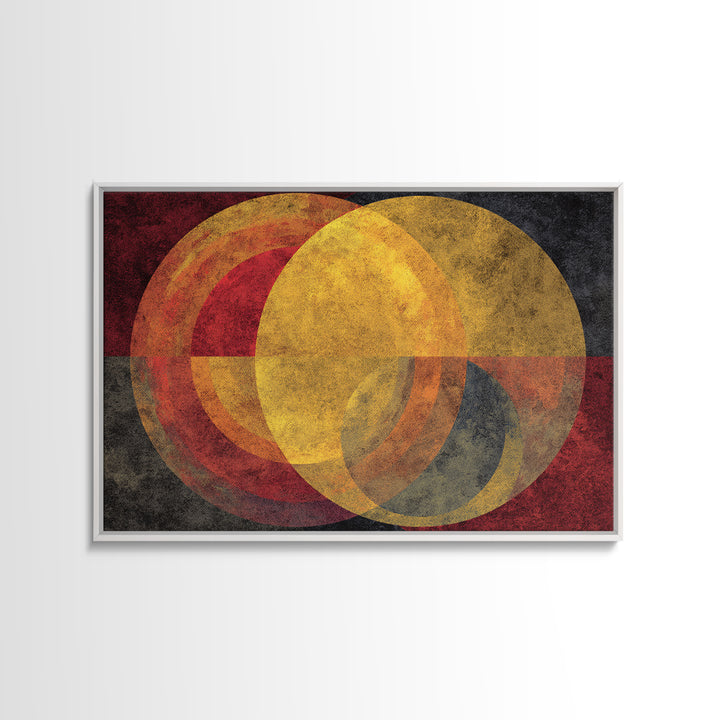 Red Gold Circle Abstract Wall Art, Midcentury Modern Canvas Print, Bauhaus Geometric Decor, Retro Home Office Statement Art
