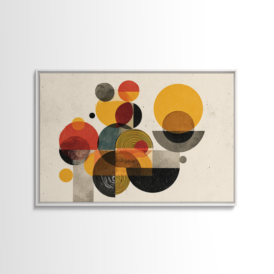 Warm Bauhaus Circles Canvas Print, Midcentury Modern Wall Art, Geometric Abstract Art, Retro Orange Black Home Decor Print Gift