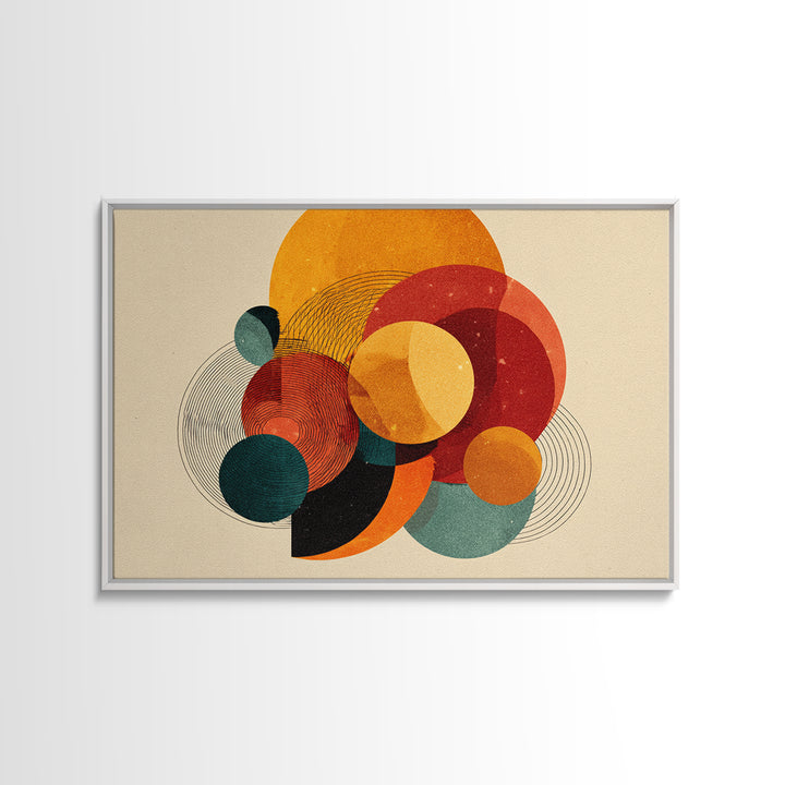 Orange Teal Circle Abstract Canvas Print, Midcentury Modern Wall Art, Bauhaus Geometric Poster, Warm Retro Home Decor Gift