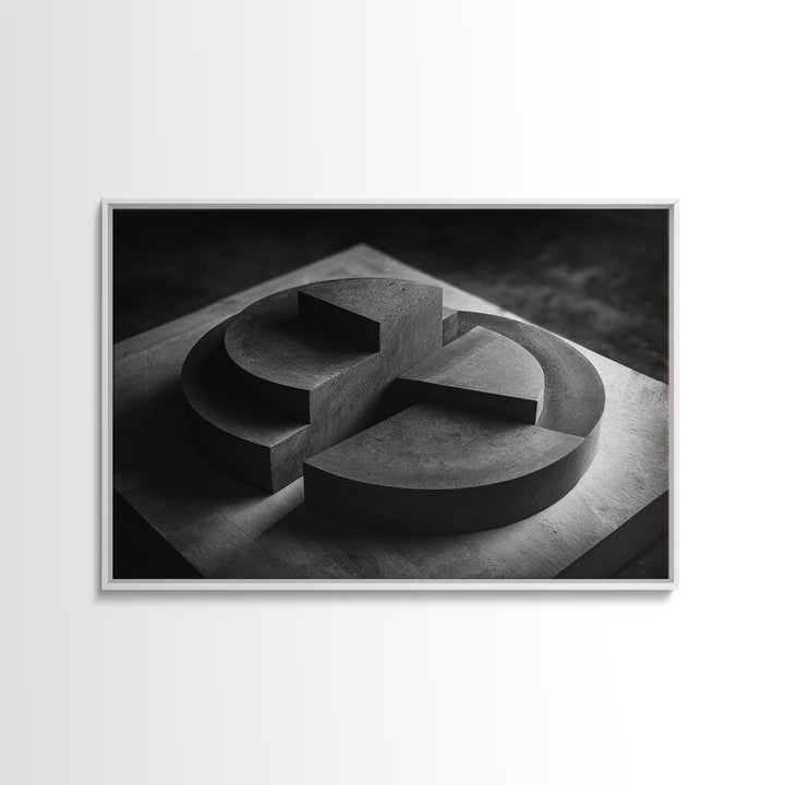 Black And White Concrete Circle Sculpture Canvas Print, Modern Abstract Art, Minimalist Wall Art, Masculine Office Wall Decor