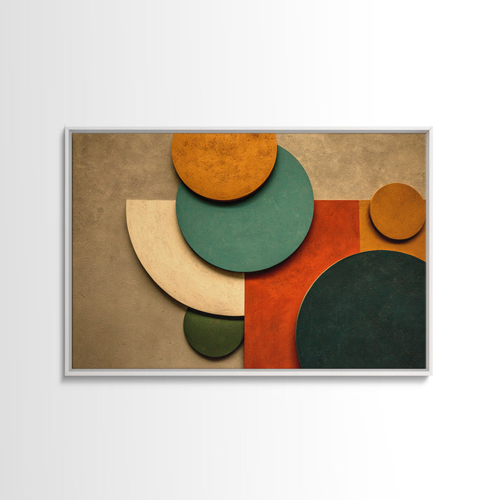 Earth Tone Circles And Rectangles Canvas Print, Midcentury Modern Abstract Art, Geometric Wall Art, Warm Boho Home Decor