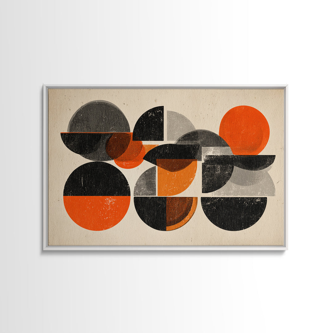 Orange Black Gray Circle Collage Wall Art, Midcentury Modern Art Print, Retro Geometric Poster, Bold MCM Living Room Wall Decor