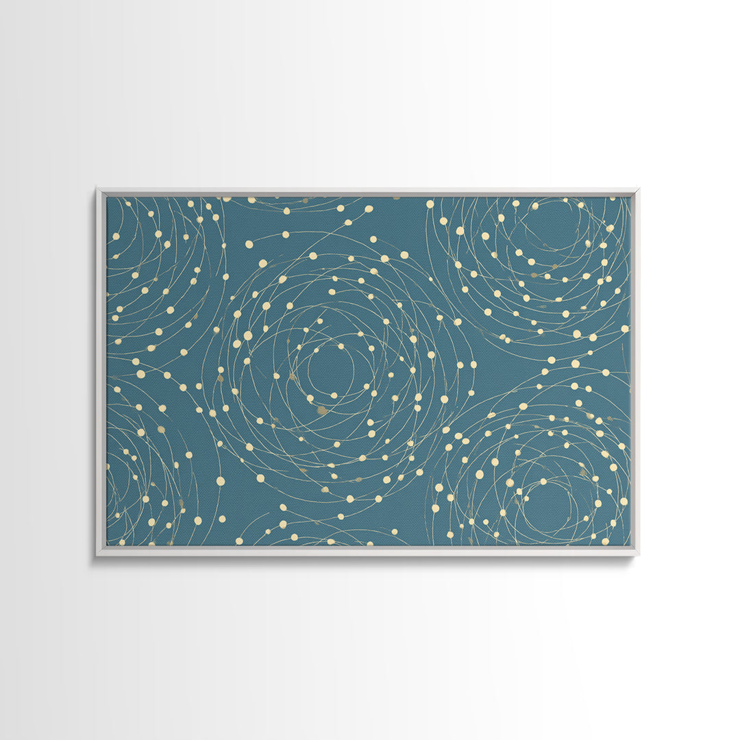 Teal Spiral Orbit Abstract Wall Art, Midcentury Modern Geometric Print, Atomic Pattern, Blue Minimalist Decor For Office