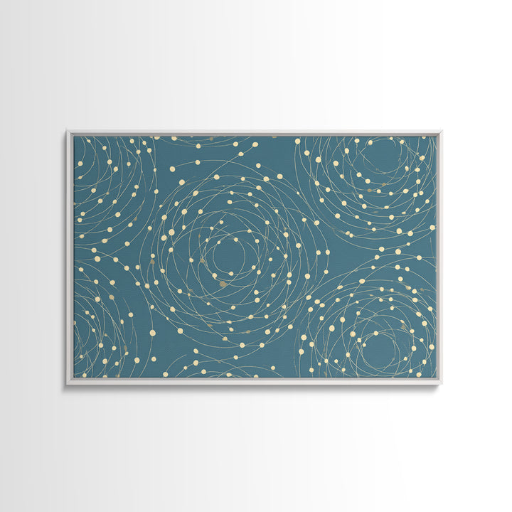 Teal Spiral Orbit Abstract Wall Art, Midcentury Modern Geometric Print, Atomic Pattern, Blue Minimalist Decor For Office