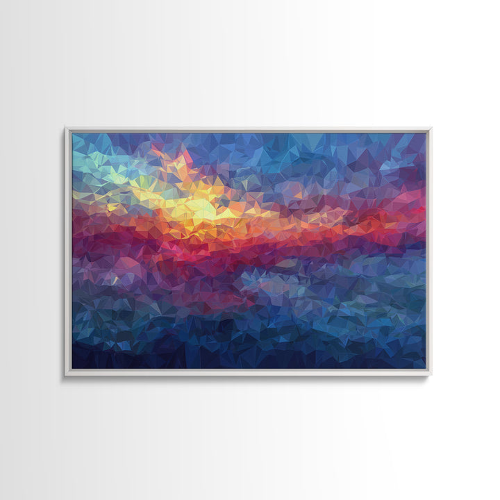 Low Poly Sunset Mountain Lake Wall Art, Colorful Geometric Art Print, Modern Home Decor, Living Room Framed Canvas Print
