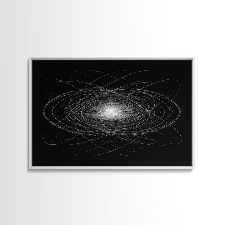White Dotted Orbital Galaxy Wall Art, Cosmic Abstract Art Print, Modern Space Poster, Sci Fi Wall Decor, Black Minimalist Decor