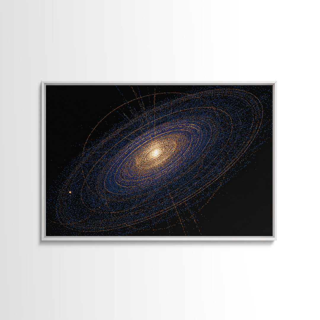 Blue Orange Spiral Galaxy Framed Canvas Print, Cosmic Space Abstract Art, Modern Wall Art, Digital Science Poster, Office Decor