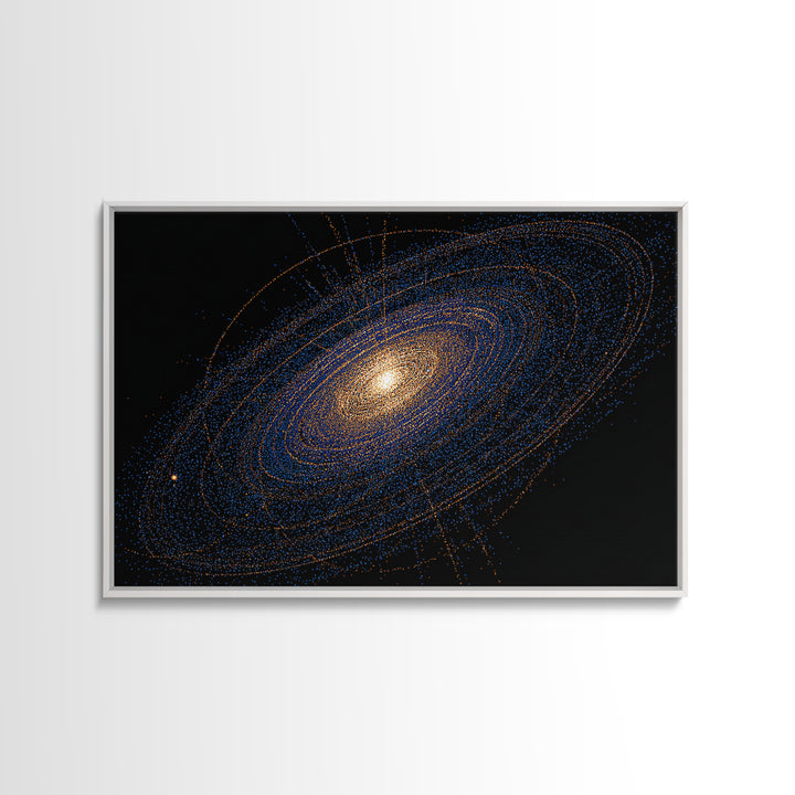 Blue Orange Spiral Galaxy Framed Canvas Print, Cosmic Space Abstract Art, Modern Wall Art, Digital Science Poster, Office Decor