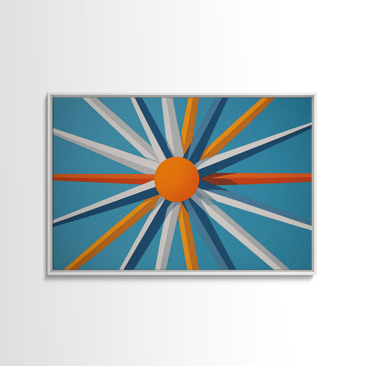 Orange Sunburst Geometric Wall Art, Midcentury Modern Art Print, Blue Teal Atomic Poster, Retro Modern Living Room Decor