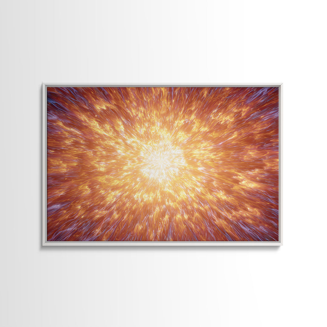 Fiery Cosmic Explosion Canvas Print, Bright Abstract Art, Orange Starburst Wall Art, Modern Space Poster, Statement Home Decor