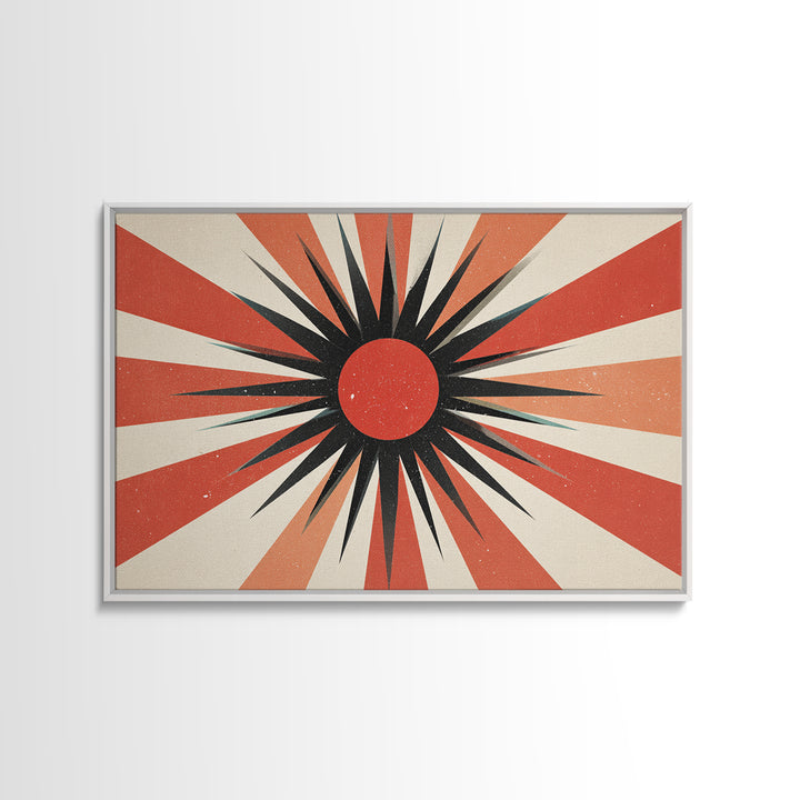 Red Black Retro Sunburst Wall Art, Midcentury Atomic Art Print, Orange Cream Geometric Poster, 60s Modern Living Room Wall Decor