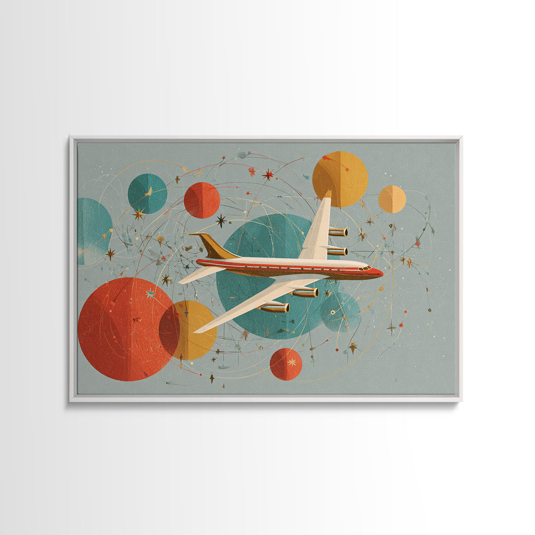 Retro Jet Age Airplane Orbit Abstract Wall Art, Midcentury Modern Art Print, Atomic Aviation Poster, MCM Living Room Decor