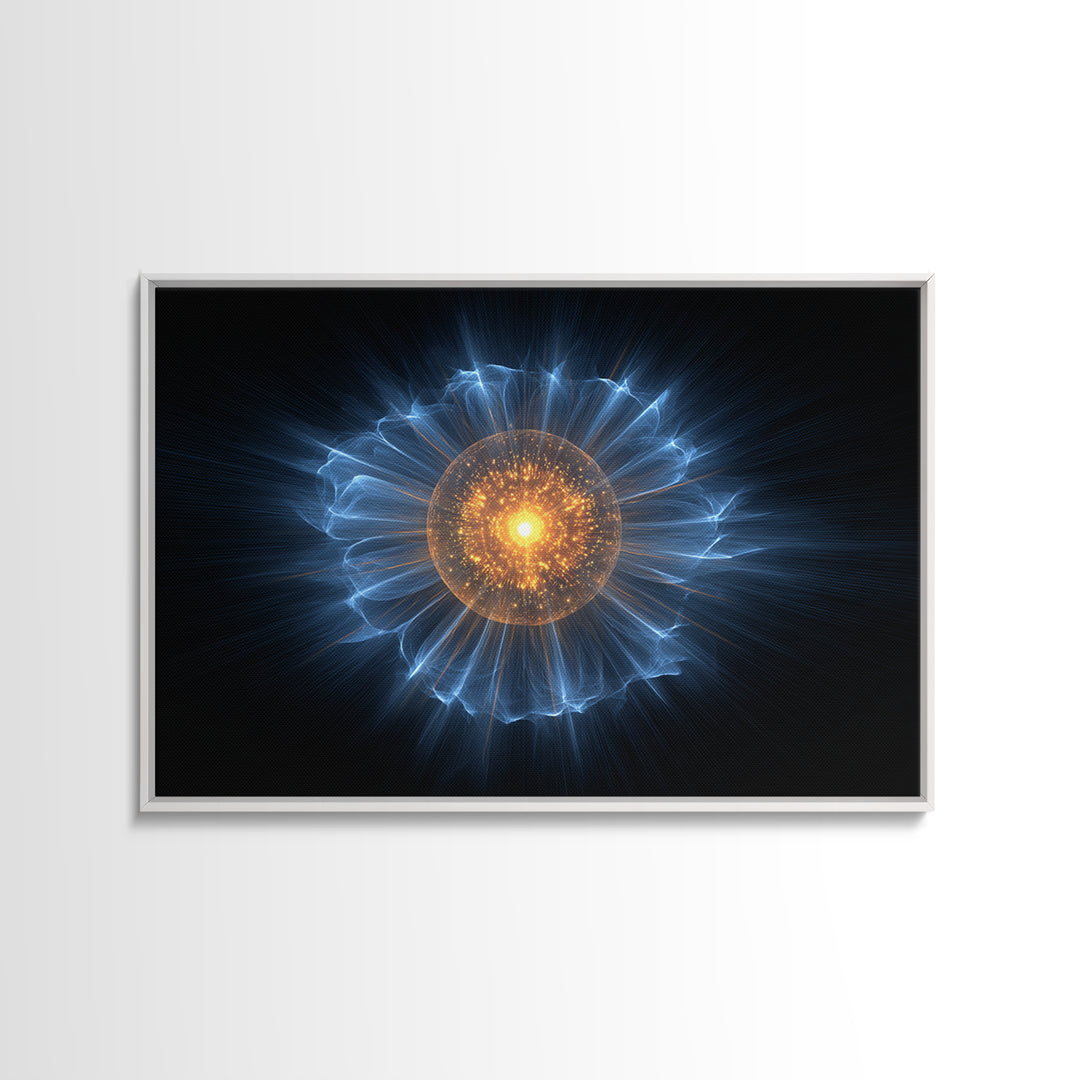 Blue Electric Plasma Orb Wall Art, Cosmic Abstract Art Print, Modern Space Poster, Orange Energy Decor, Sci Fi Office Decor