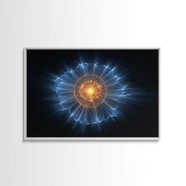 Blue Electric Plasma Orb Wall Art, Cosmic Abstract Art Print, Modern Space Poster, Orange Energy Decor, Sci Fi Office Decor