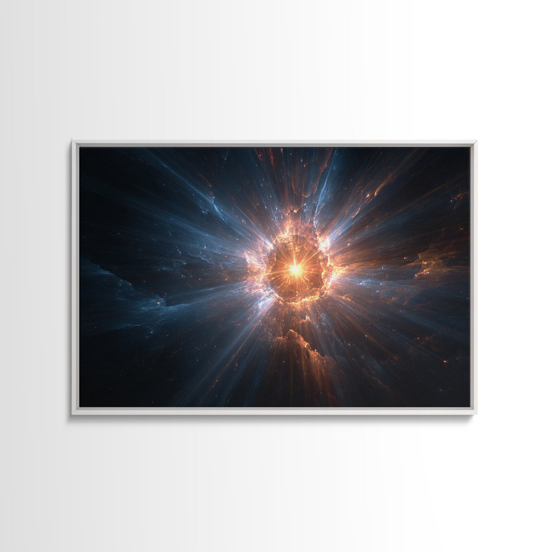 Cosmic Starburst Nebula Framed Canvas Print, Modern Wall Art, Space Abstract Art, Sci Fi Galaxy Decor For Living Room Decor