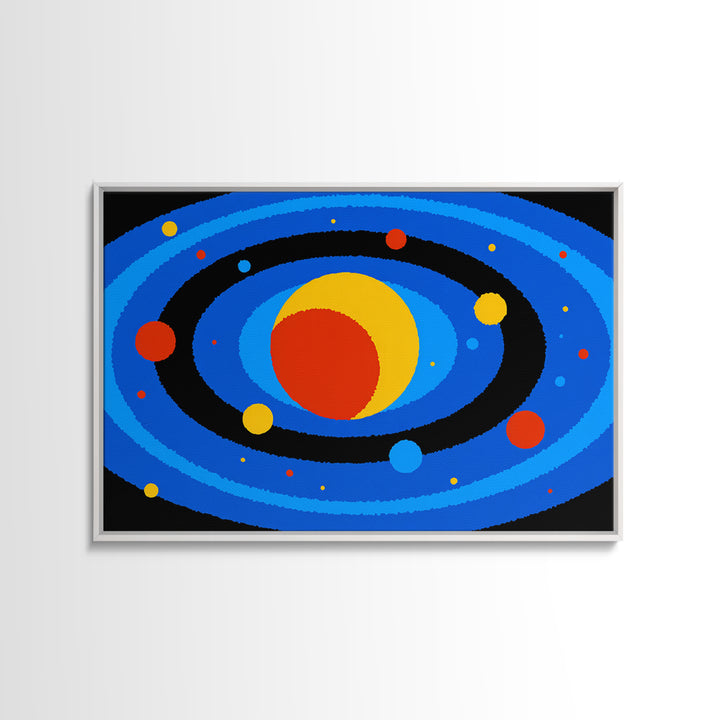 Blue Solar System Planets Wall Art, Midcentury Modern Art Print, Retro Space Poster, Colorful Kids Room Galaxy Decor Gift