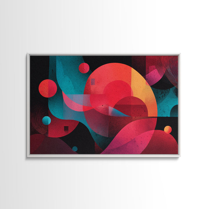 Red Teal Abstract Circles Wall Art, Midcentury Modern Abstract Art, Geometric Canvas Print, Bold MCM Living Room Decor Gift