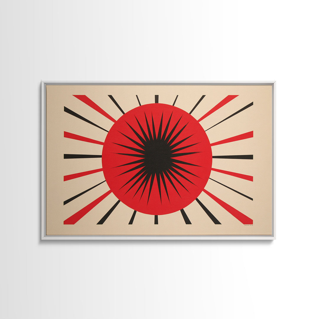 Red Black Atomic Sun Wall Art, Midcentury Modern Decor, Retro Geometric Print, Starburst MCM Office Decor Canvas Print Gift