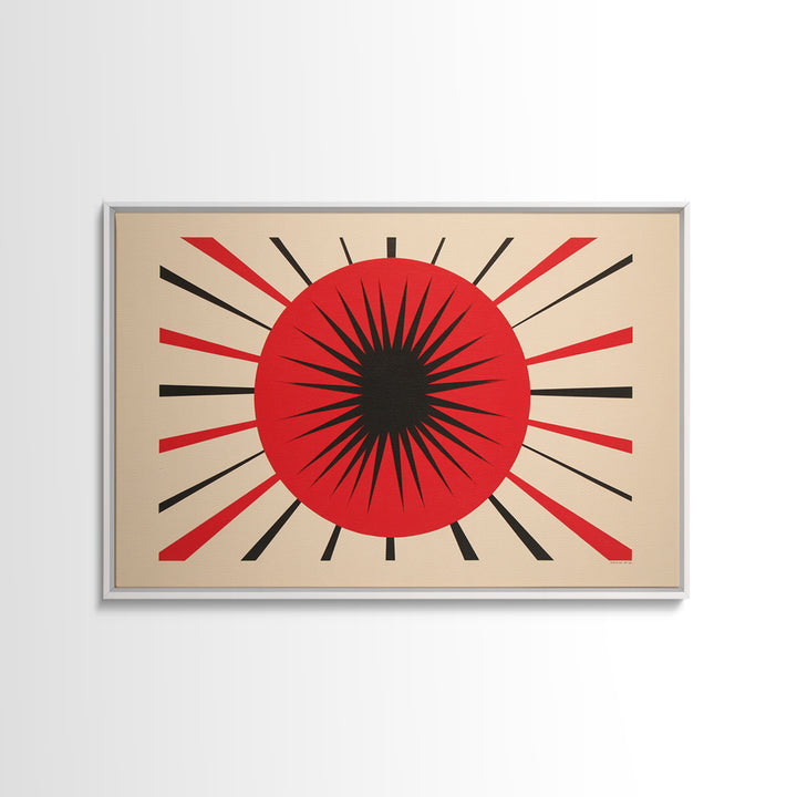 Red Black Atomic Sun Wall Art, Midcentury Modern Decor, Retro Geometric Print, Starburst MCM Office Decor Canvas Print Gift