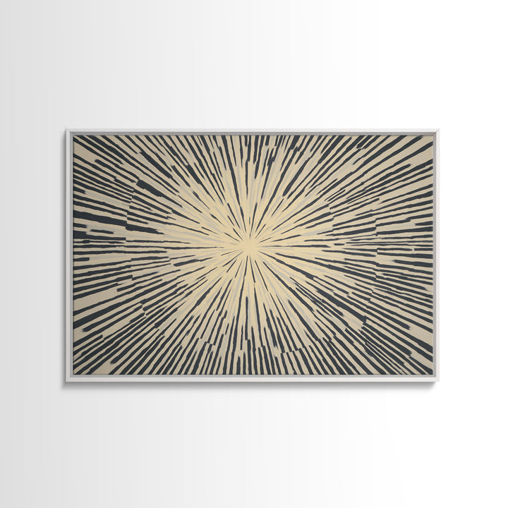 Cream Black Radial Burst Canvas Print, Midcentury Modern Wall Art, Retro Geometric Poster, Neutral MCM Home Office Decor