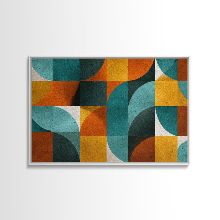 Teal Orange Mustard Geometric Arches Wall Art, Midcentury Modern Art Print, Retro MCM Decor, Abstract Living Room Poster