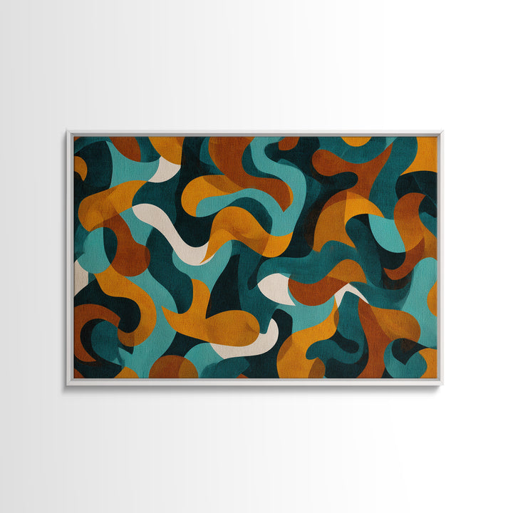 Teal Mustard Rust Organic Shapes Canvas Print, Midcentury Modern Abstract Art, Retro Wall Decor, Funky Living Room Poster