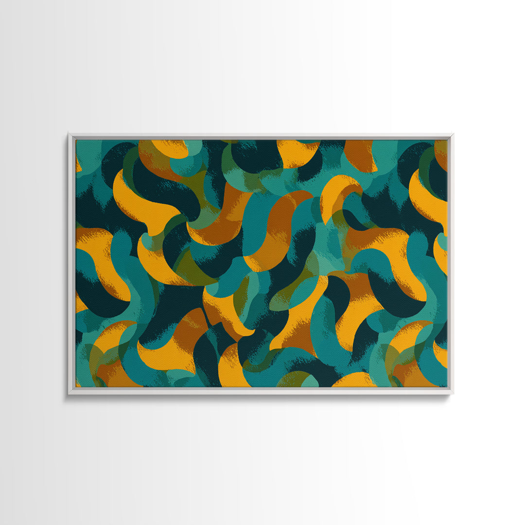 Teal Gold Navy Brushstroke Canvas Print, Midcentury Abstract Art, Modern Retro Wall Decor, Colorful MCM Home Office Poster