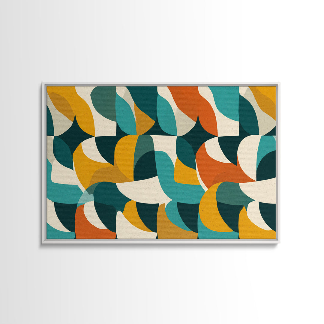 Cream Teal Orange Curved Geometry Wall Art, Midcentury Modern Print, Retro Abstract Decor, Bauhaus Inspired Living Room Poster