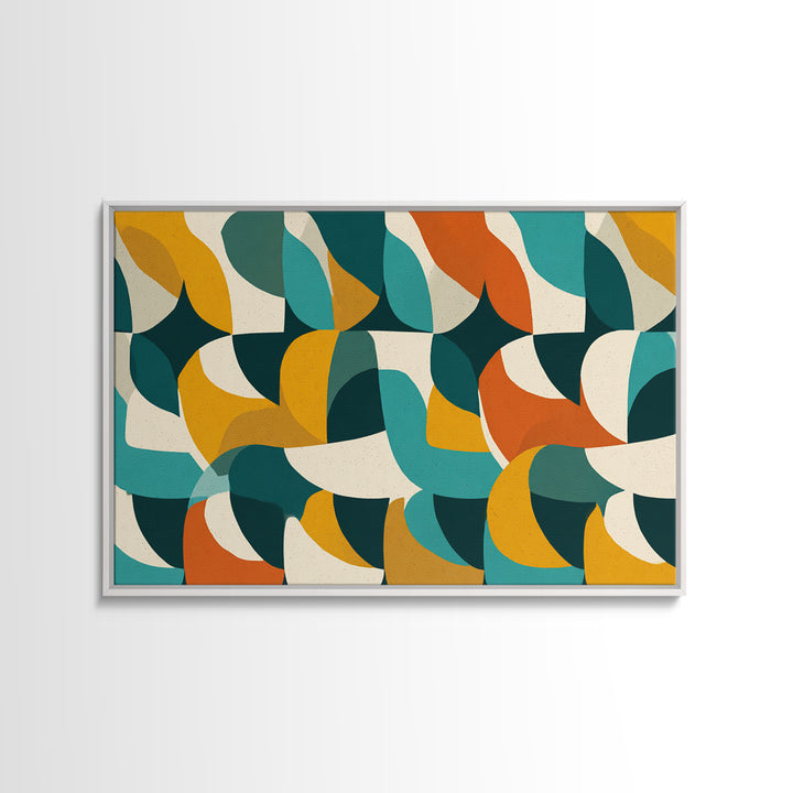 Cream Teal Orange Curved Geometry Wall Art, Midcentury Modern Print, Retro Abstract Decor, Bauhaus Inspired Living Room Poster