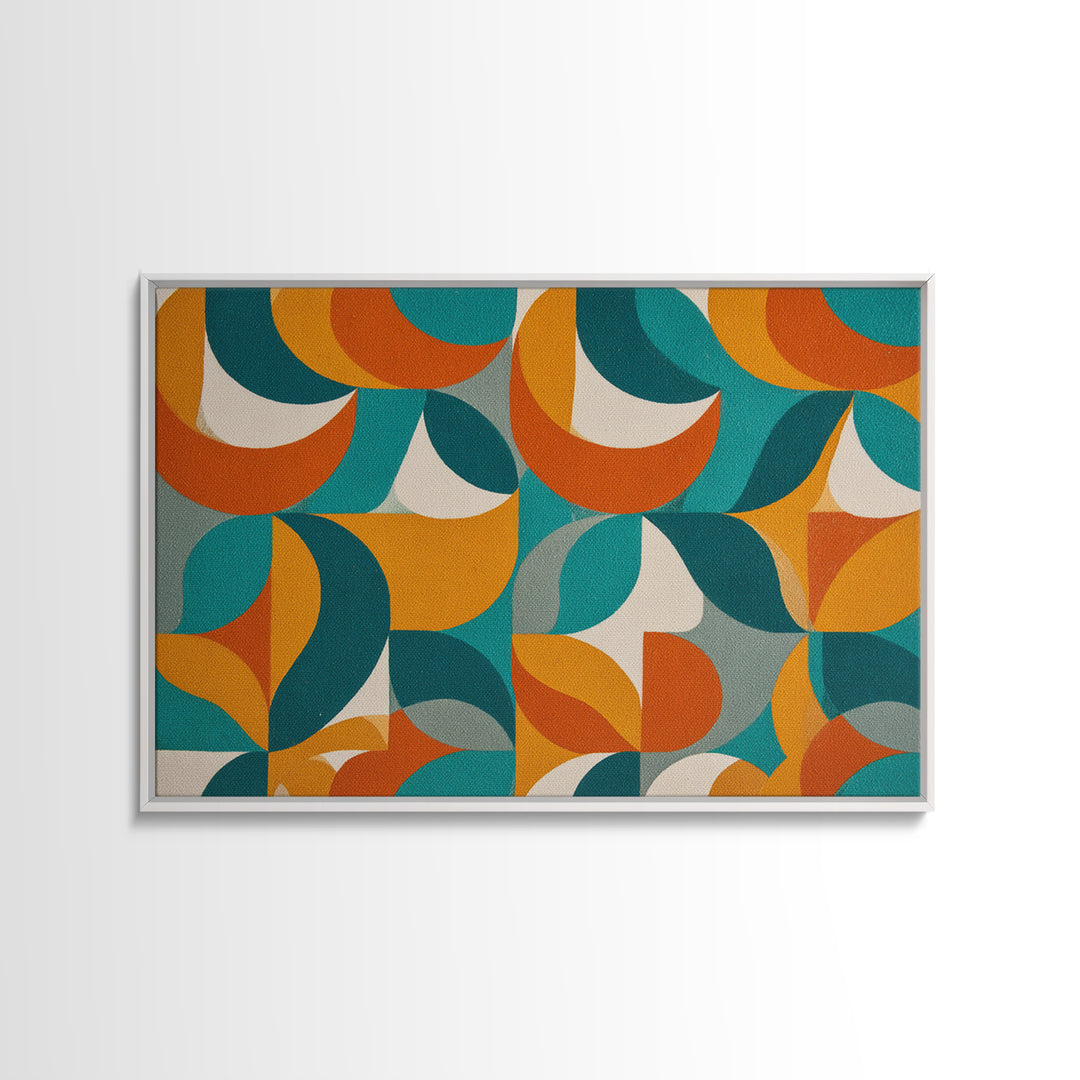 Orange Teal Mustard Circle Tiles Canvas Print, Midcentury Modern Wall Art, Retro MCM Decor, Geometric Abstract Living Room Poster