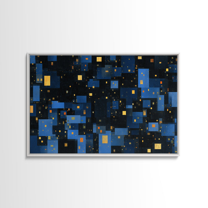 Abstract Blue City Blocks Wall Art, Geometric Night Skyline Print, Modern Abstract Art, MCM Wall Art, Office Decor, Blue Art
