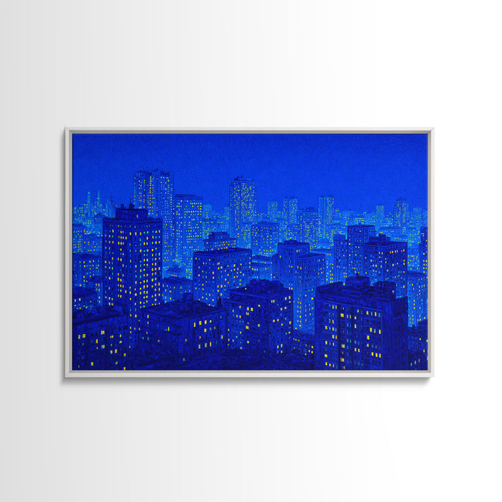 Electric Blue Cityscape Wall Art, Urban Skyline Canvas Print, Modern Art Poster, Living Room Decor, Home Office Art, Blue Art