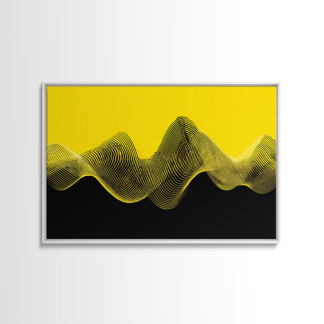 Yellow Black Waveform Wall Art, Minimalist Abstract Canvas Print, Modern Geometric Art, Office Decor, Statement Wall Decor