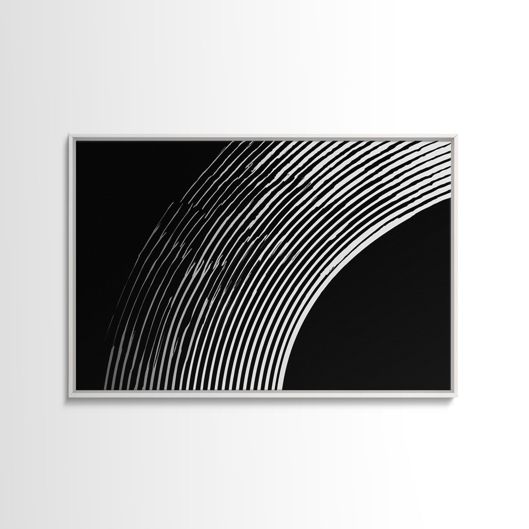 Black And White Concentric Arc Lines Wall Art, Minimalist Abstract Print, Modern Geometric Decor, Office Wall Decor, MCM Home Decor